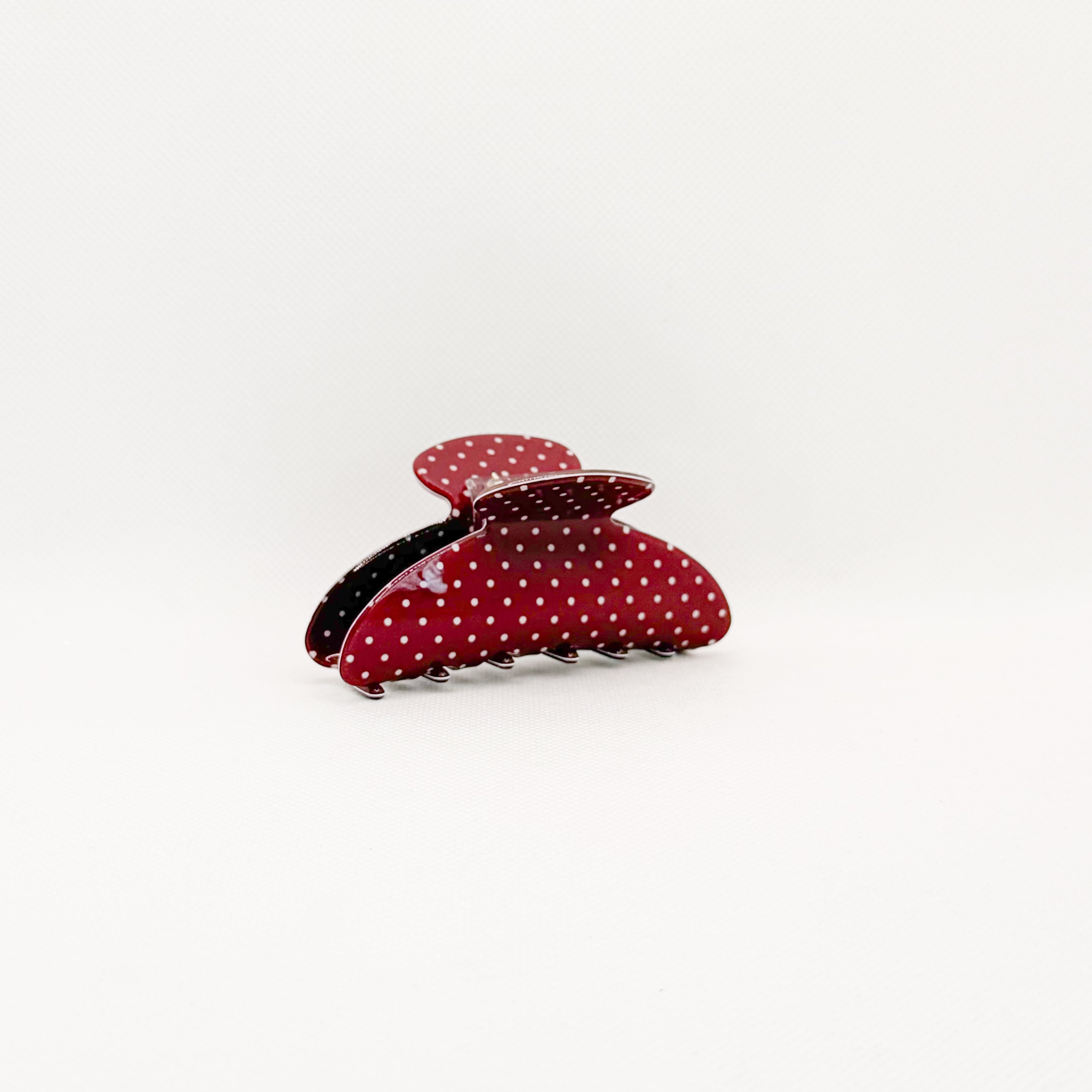 wine polka dot hair claw