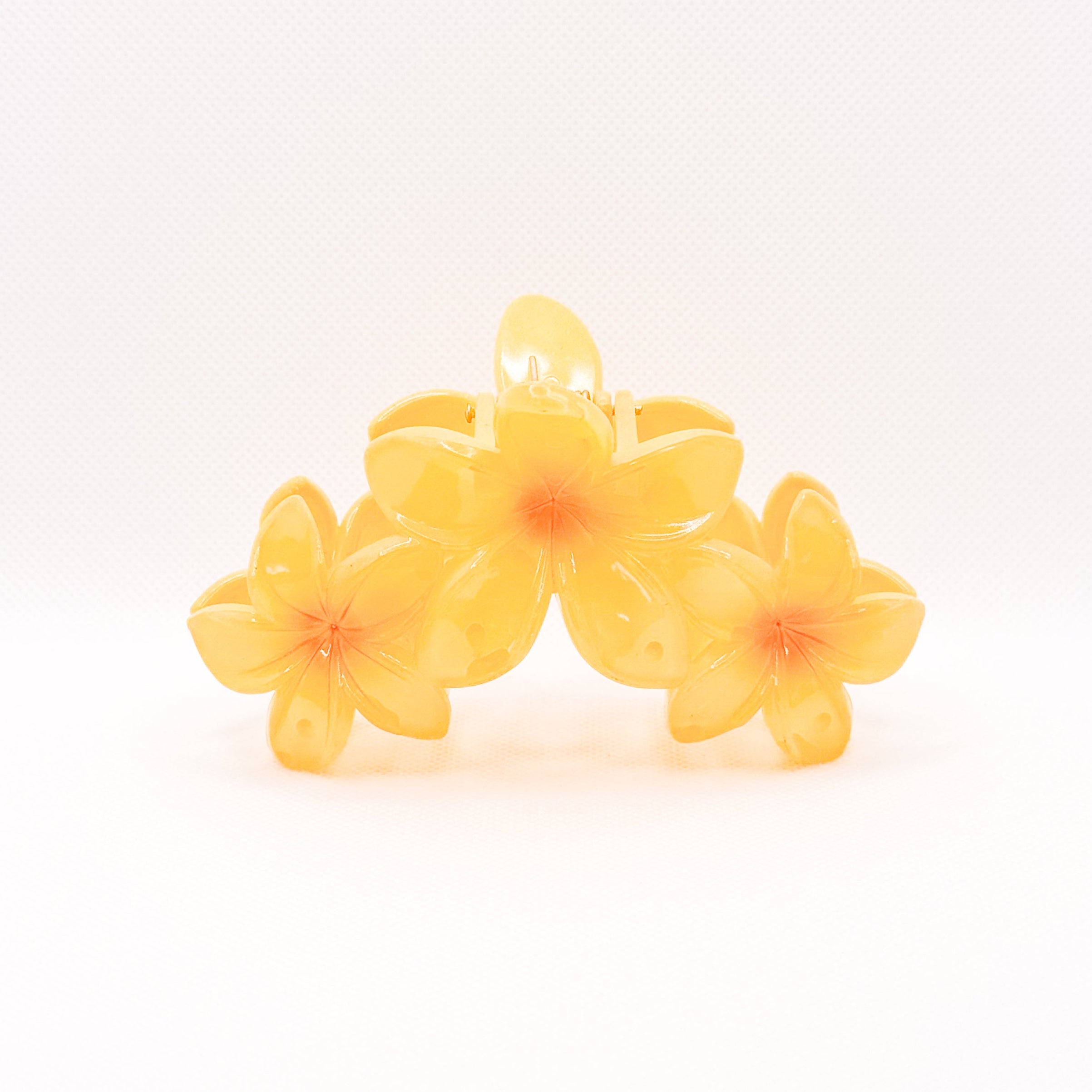large yellow triple plumeria hair clip
