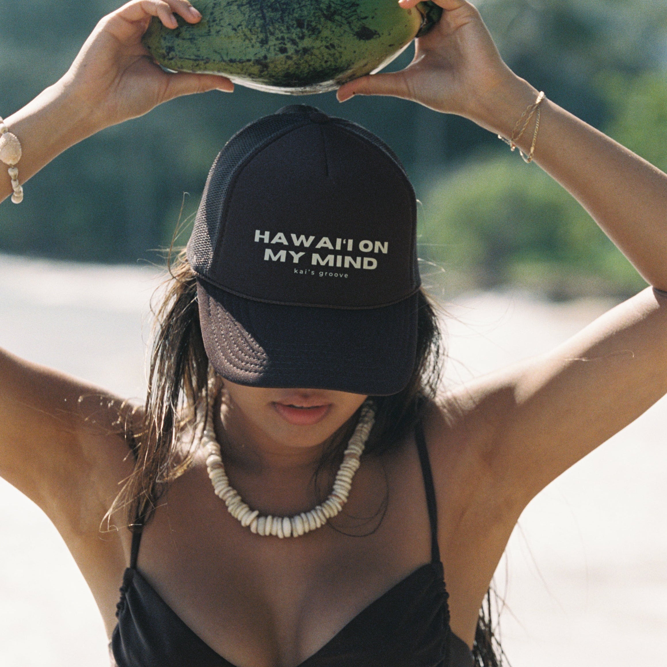 HAWAI’I ON MY MIND brown trucker hat
