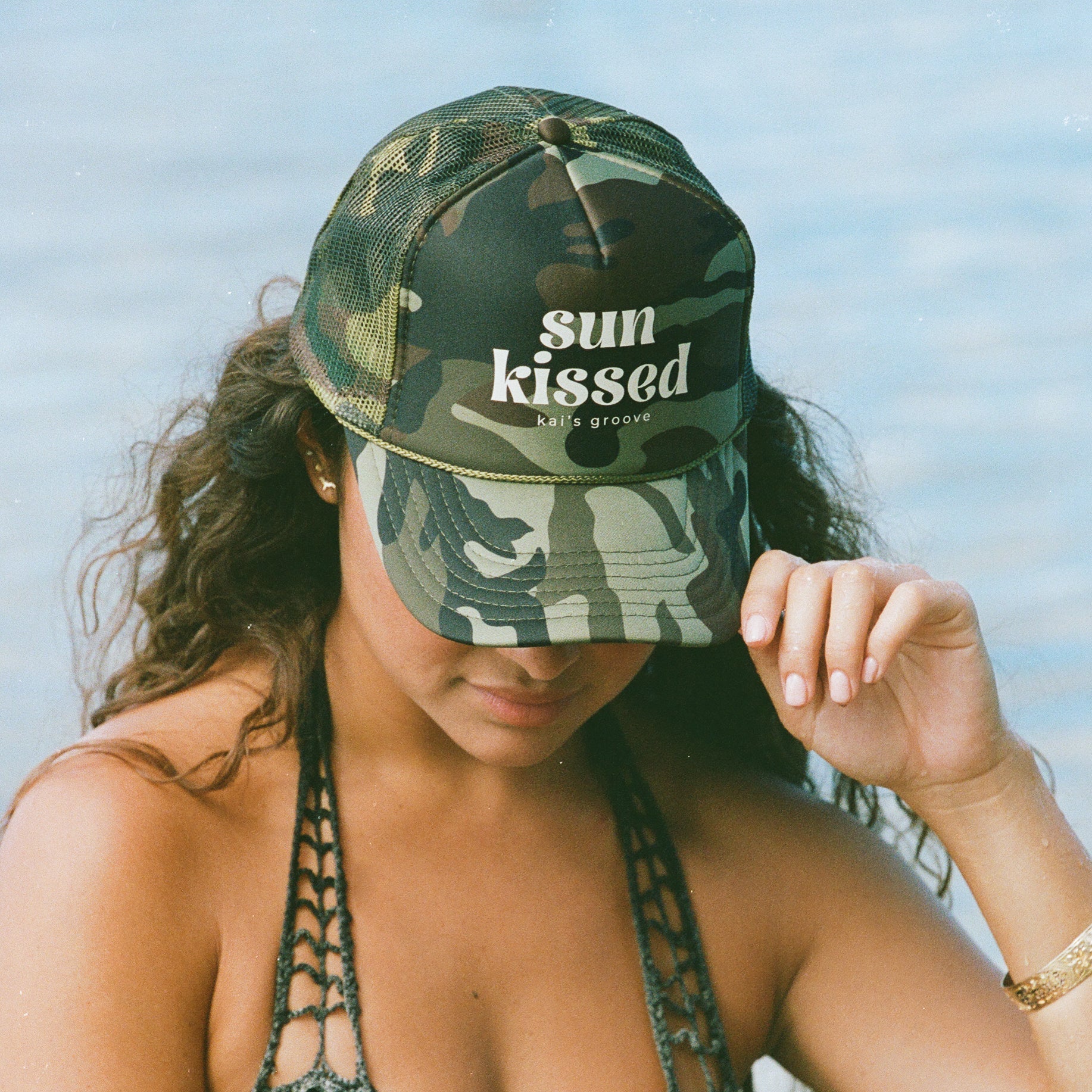 SUN KISSED full camo trucker hat