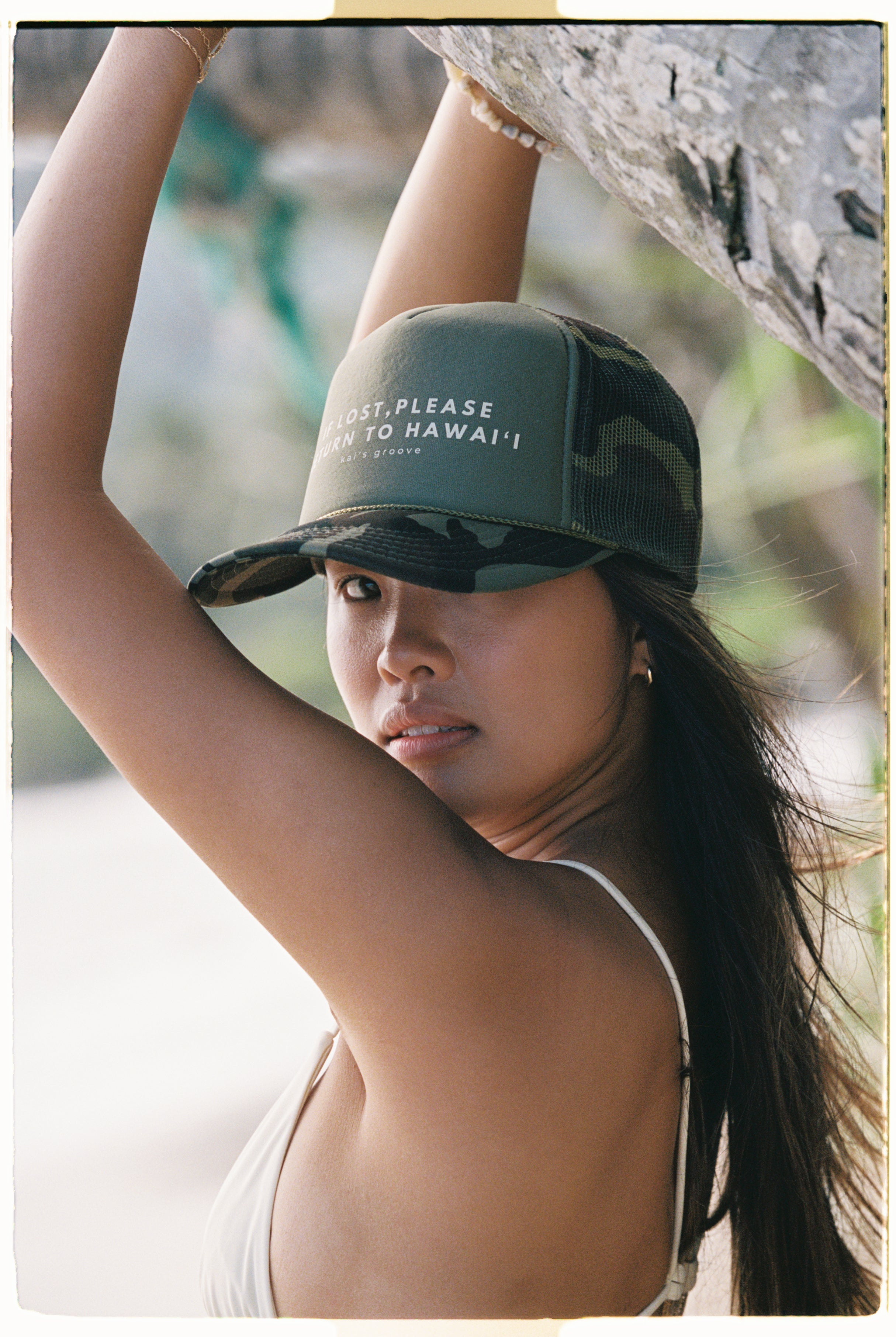 IF LOST, PLEASE RETURN TO HAWAI’I green/camo trucker hat