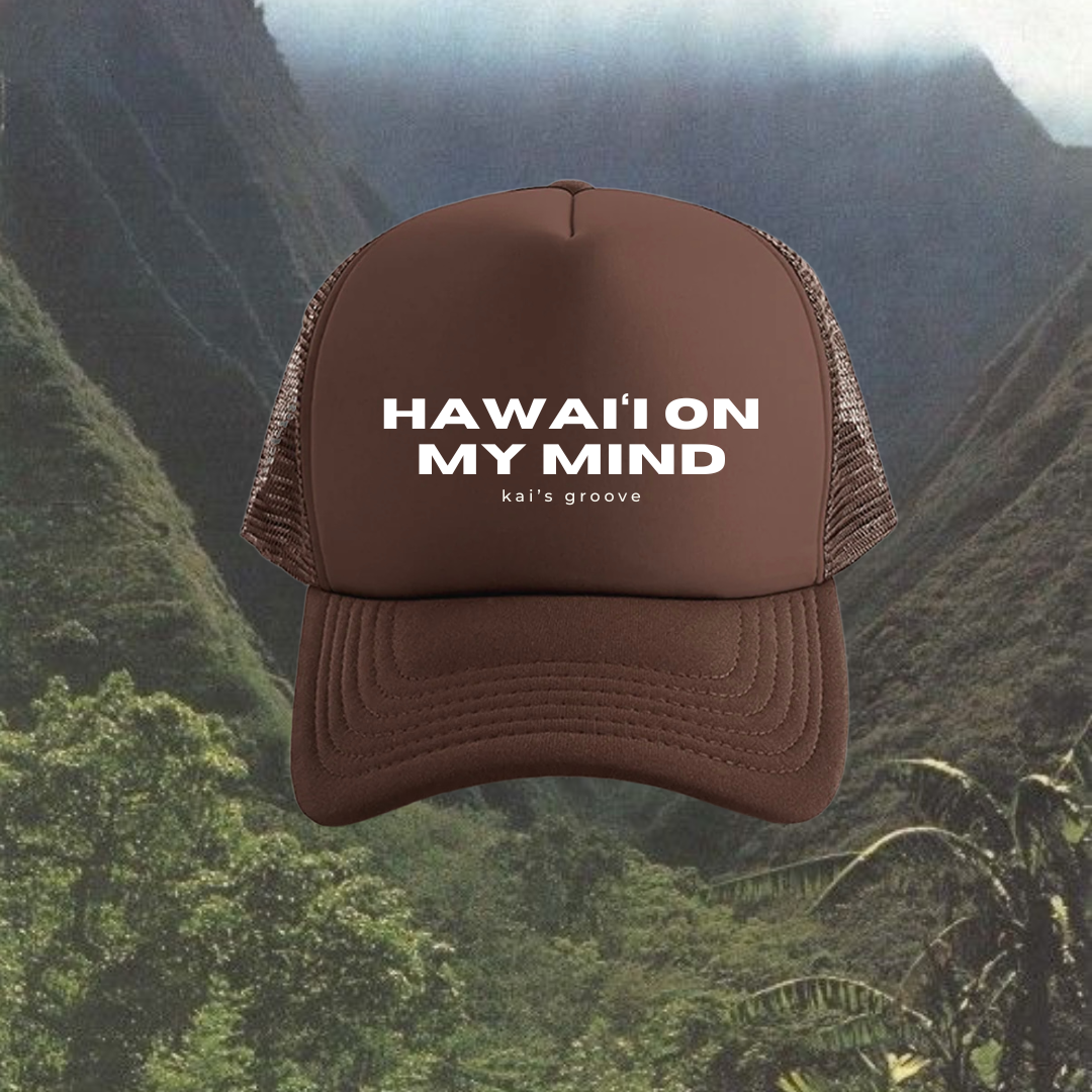 HAWAI’I ON MY MIND brown trucker hat