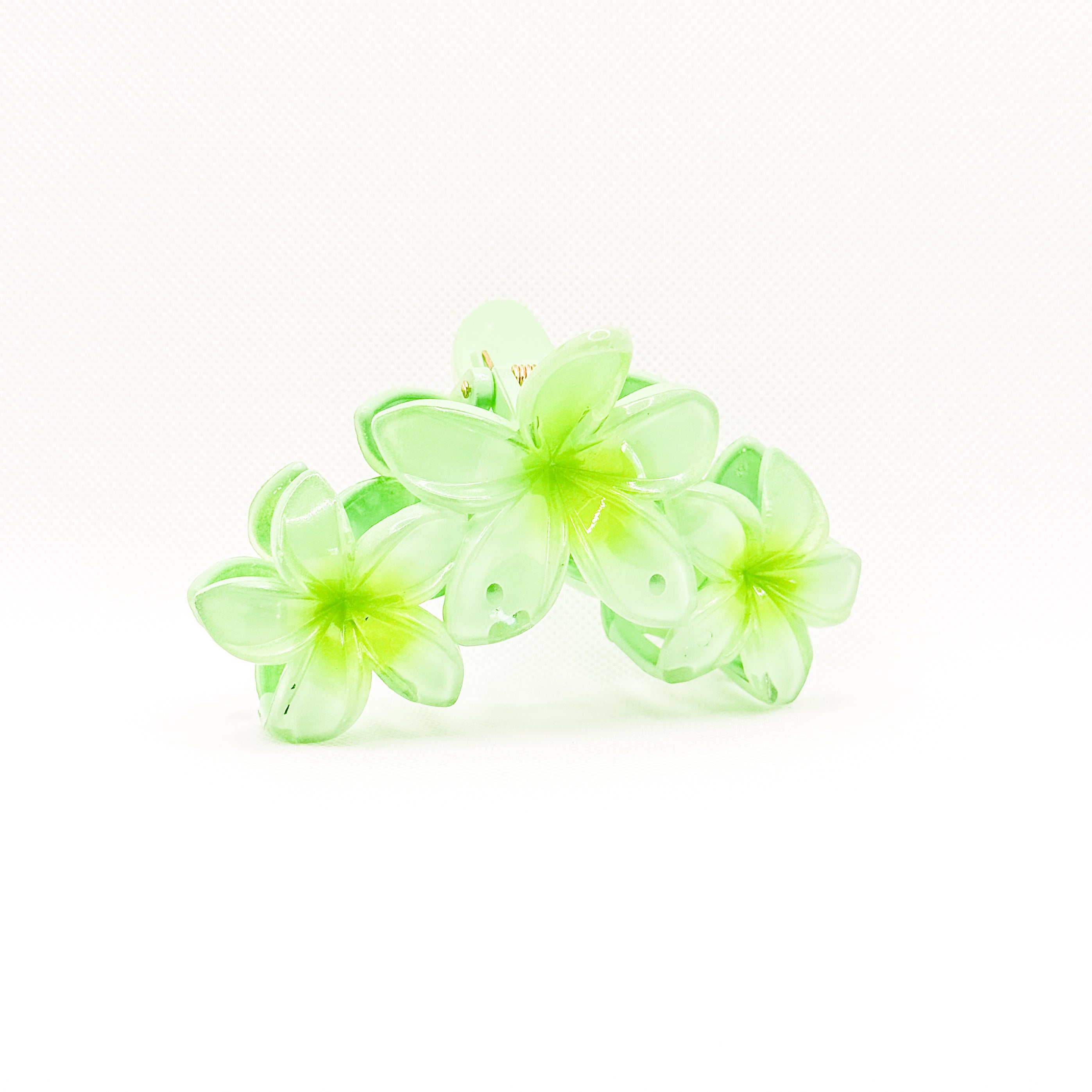 green apple triple plumeria hair clip