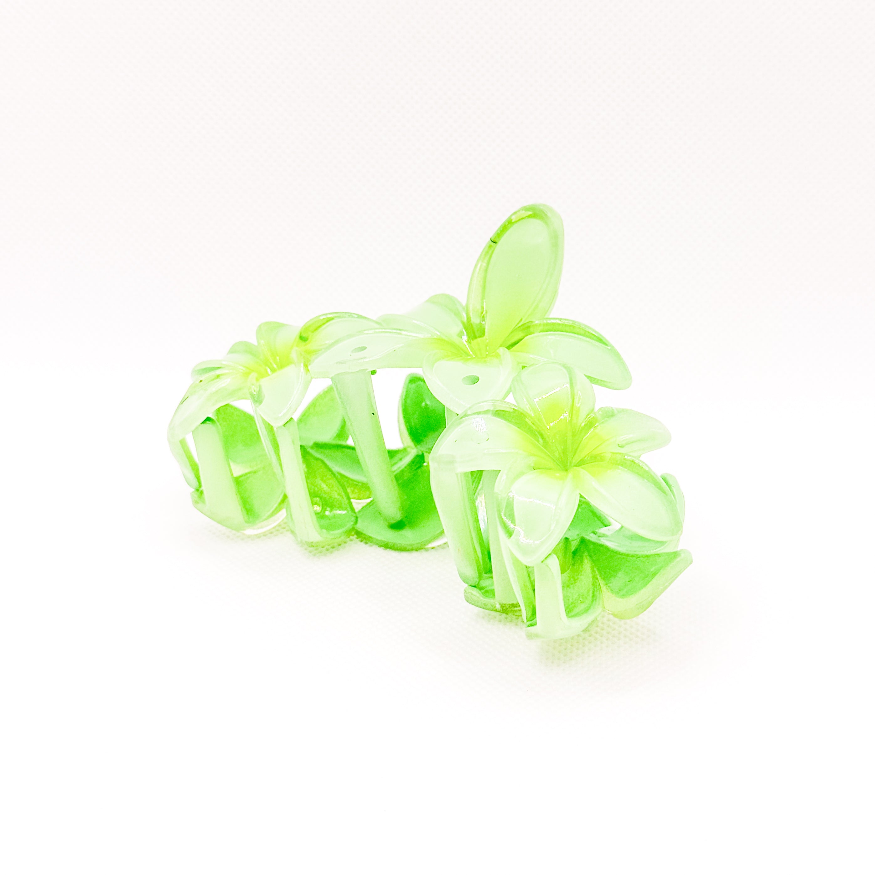 green apple triple plumeria hair clip