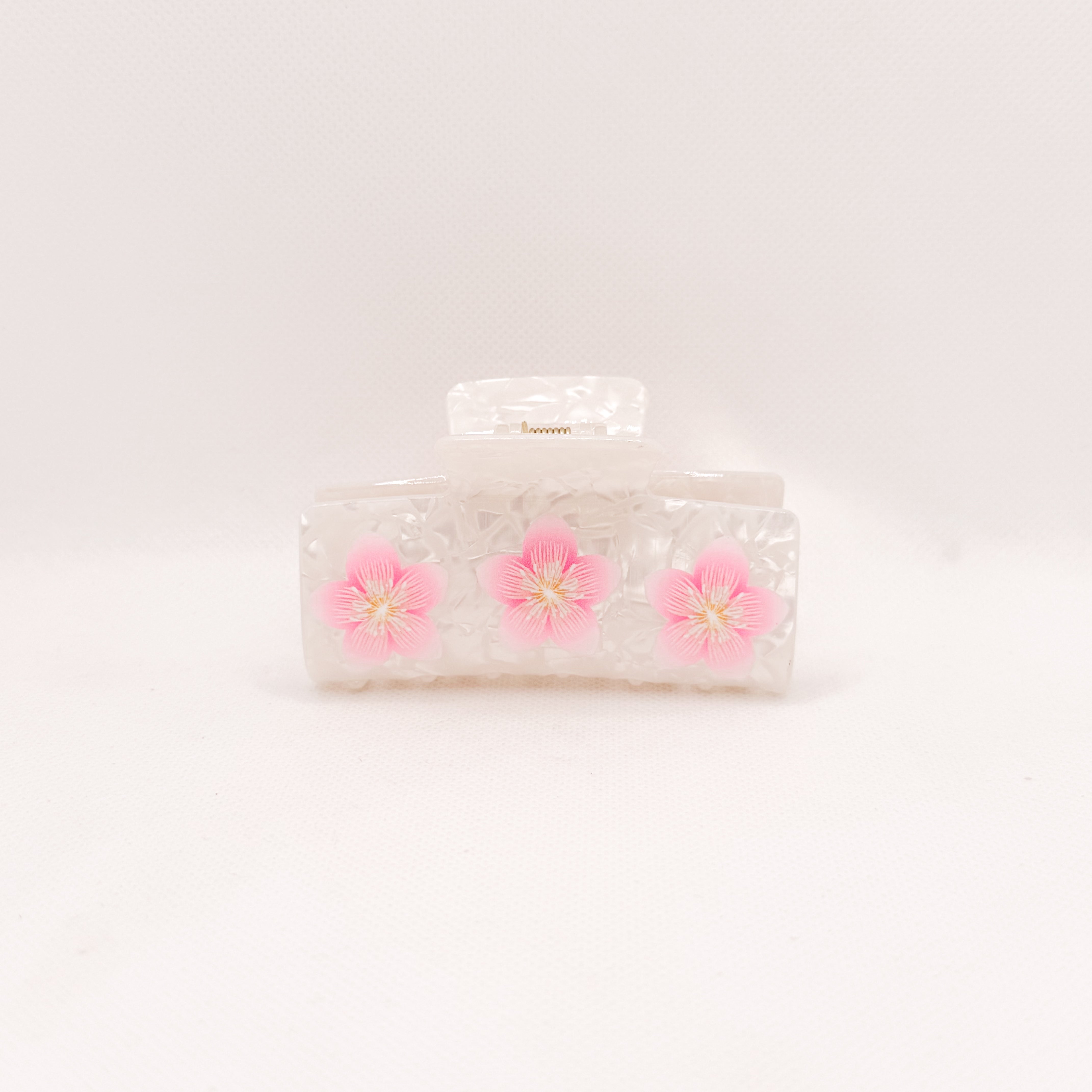 pink flower trio hair claw