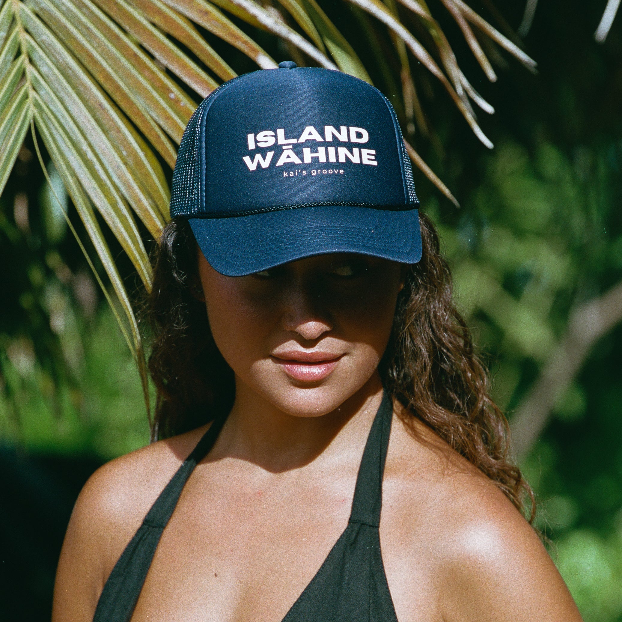 ISLAND WĀHINE ocean blue trucker hat