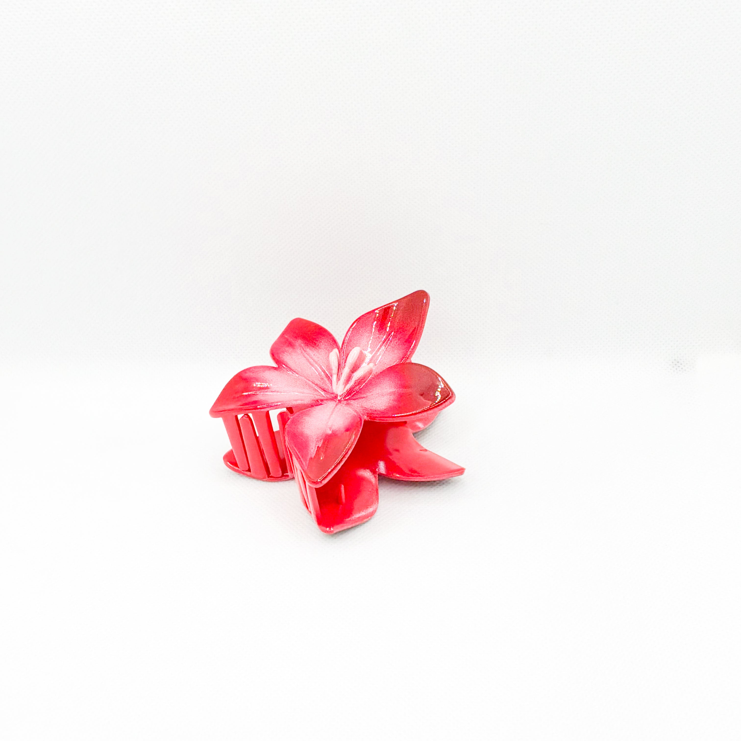 red lily flower hair clip