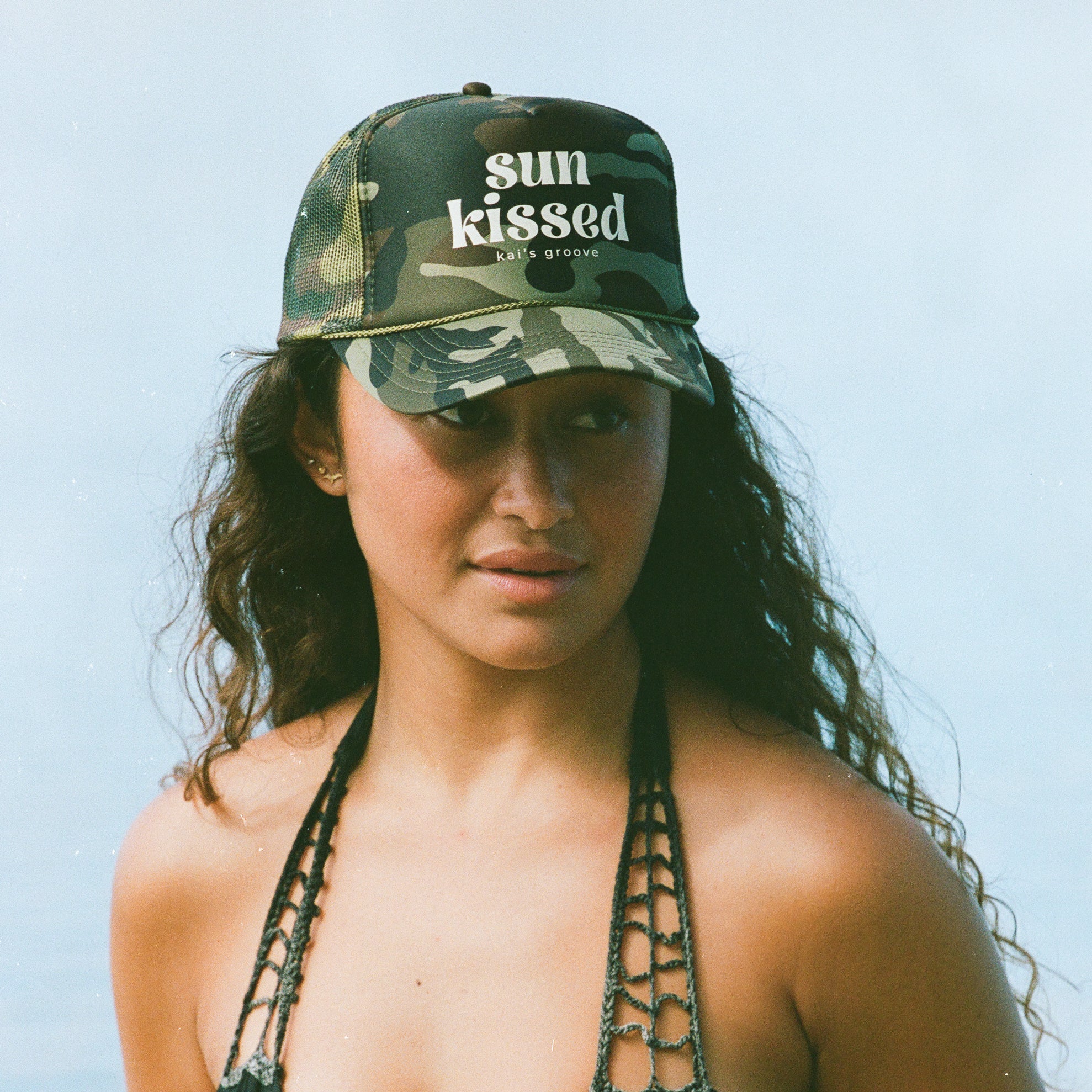 SUN KISSED full camo trucker hat