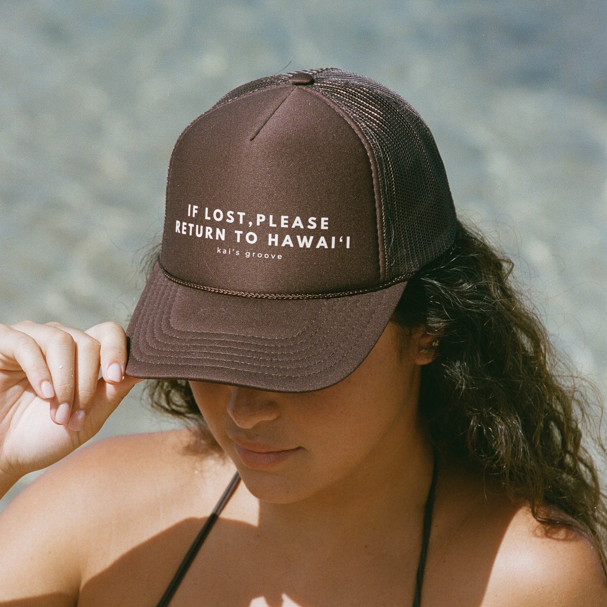IF LOST, PLEASE RETURN TO HAWAI’I - brown trucker hat