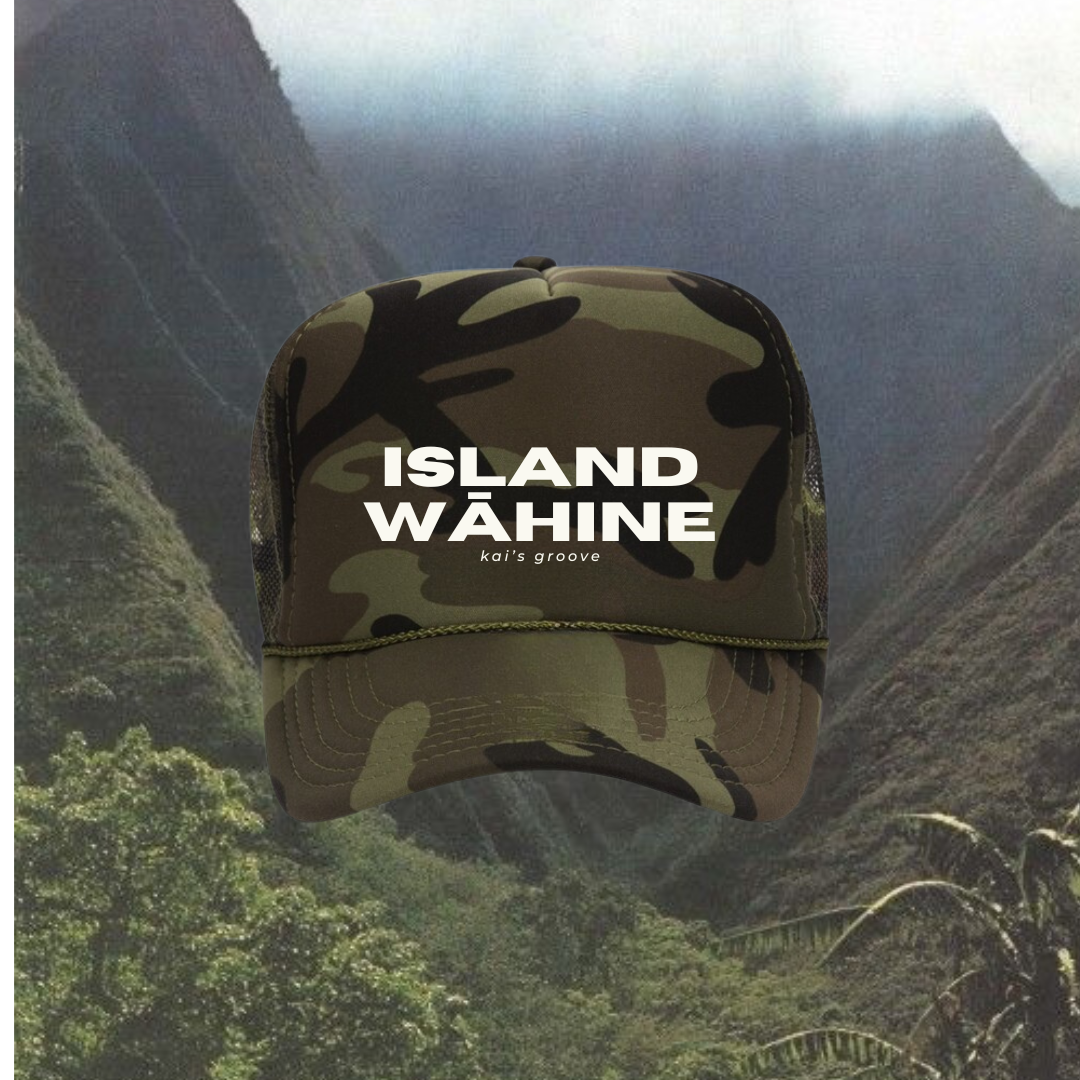 island wāhine - full camo trucker hat