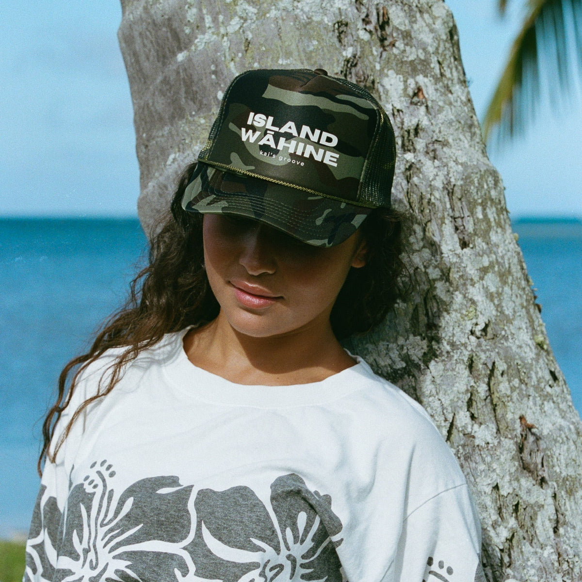 island wāhine - full camo trucker hat