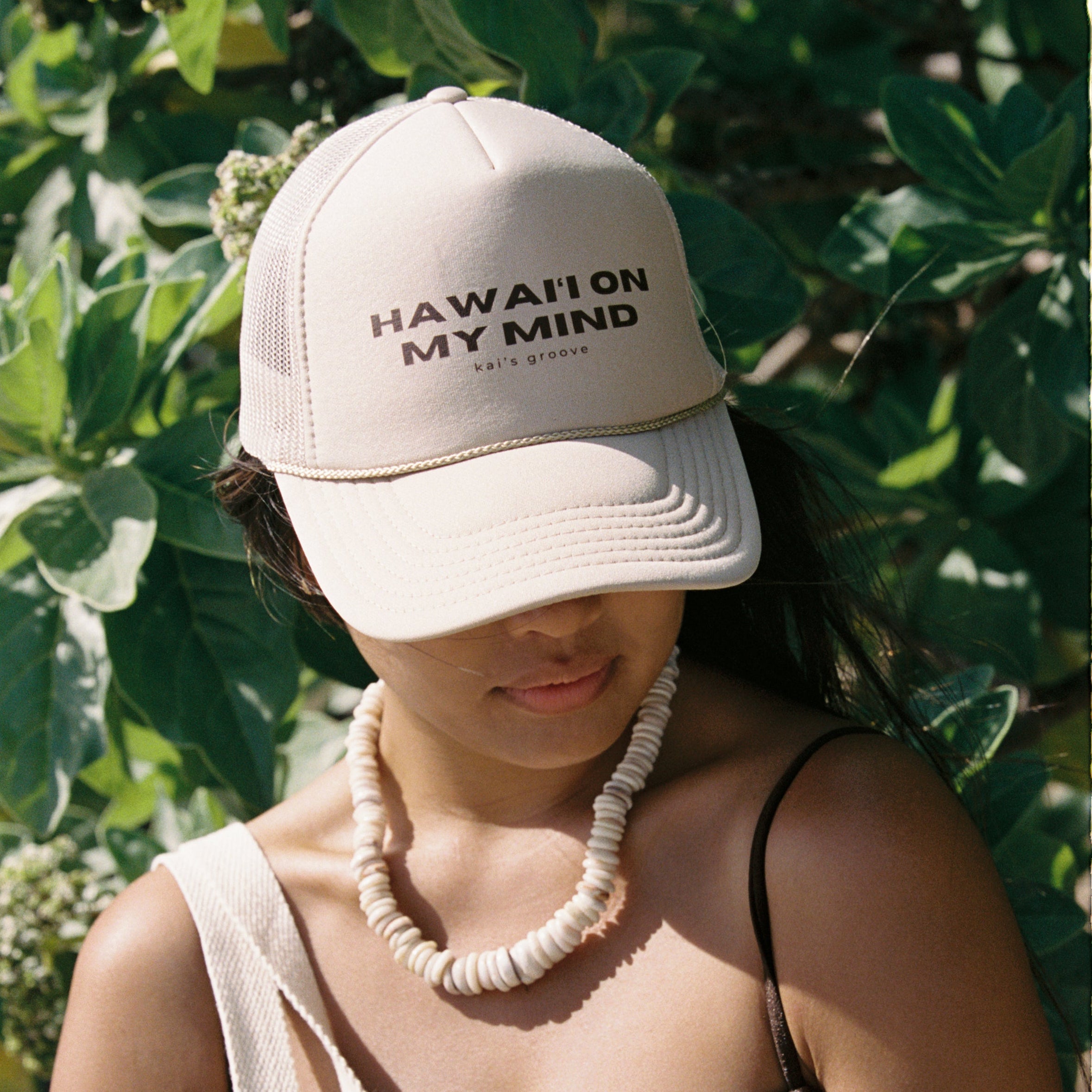 HAWAI’I ON MY MIND khaki trucker hat