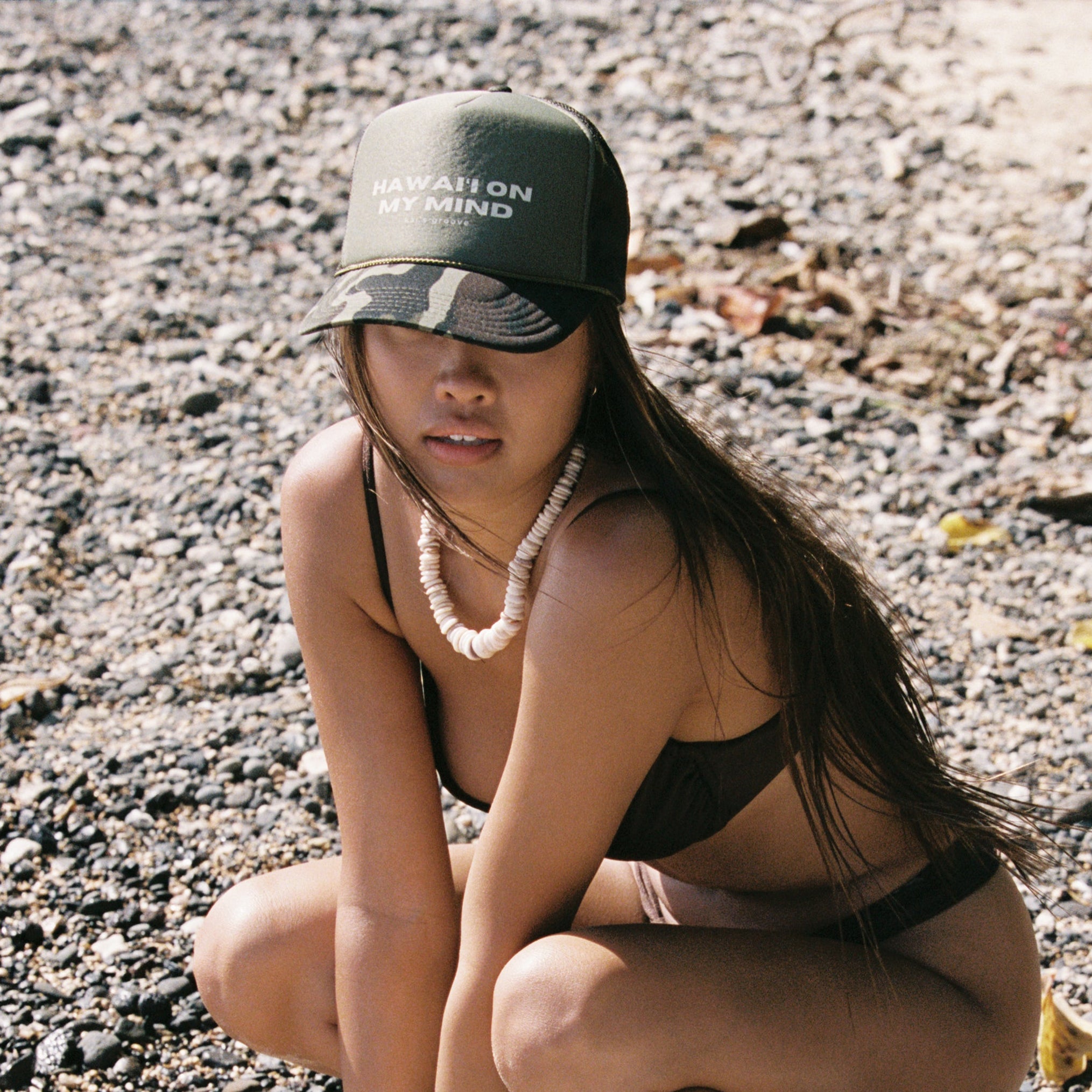HAWAI’I ON MY MIND green camo trucker hat