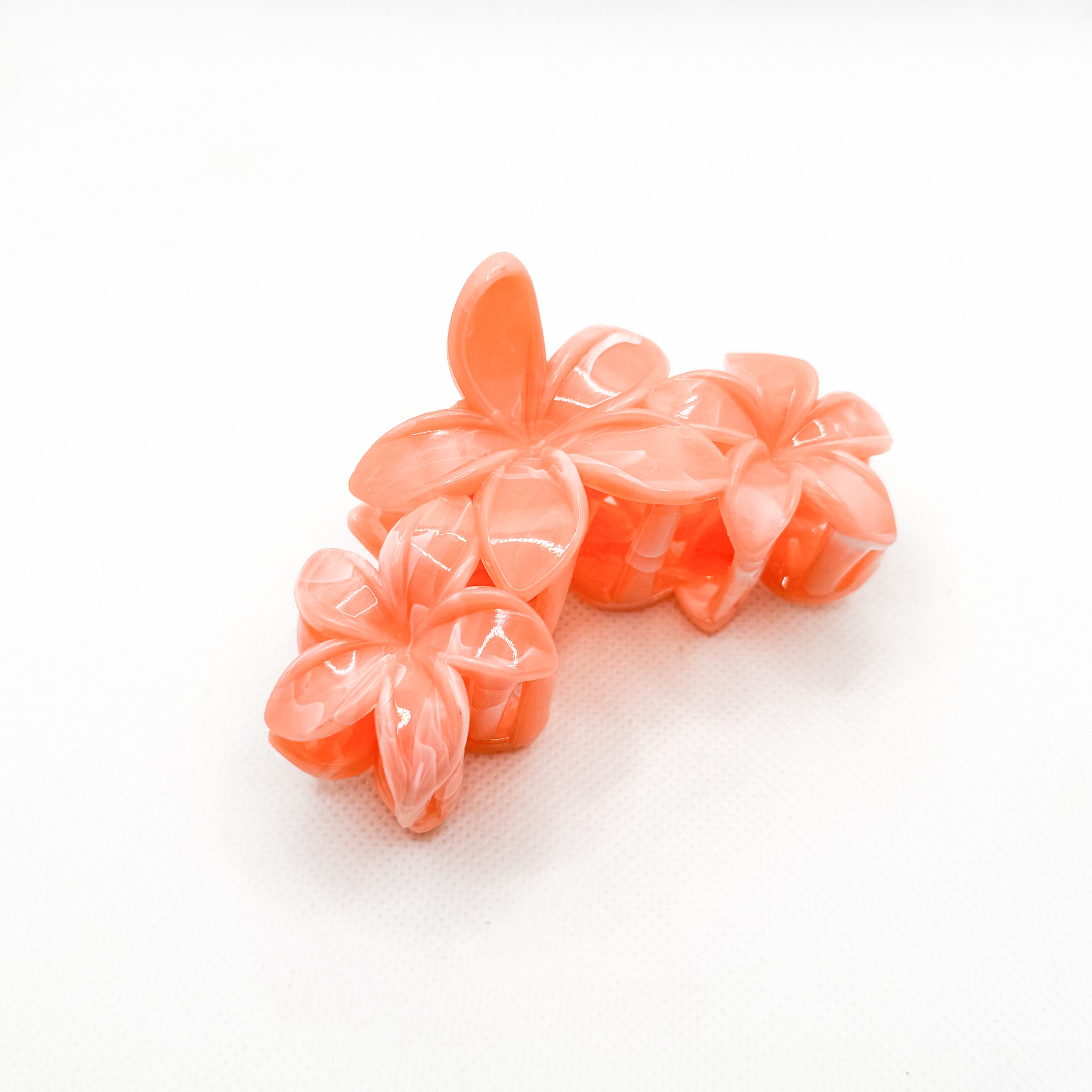 midi peach triple plumeria hair clip