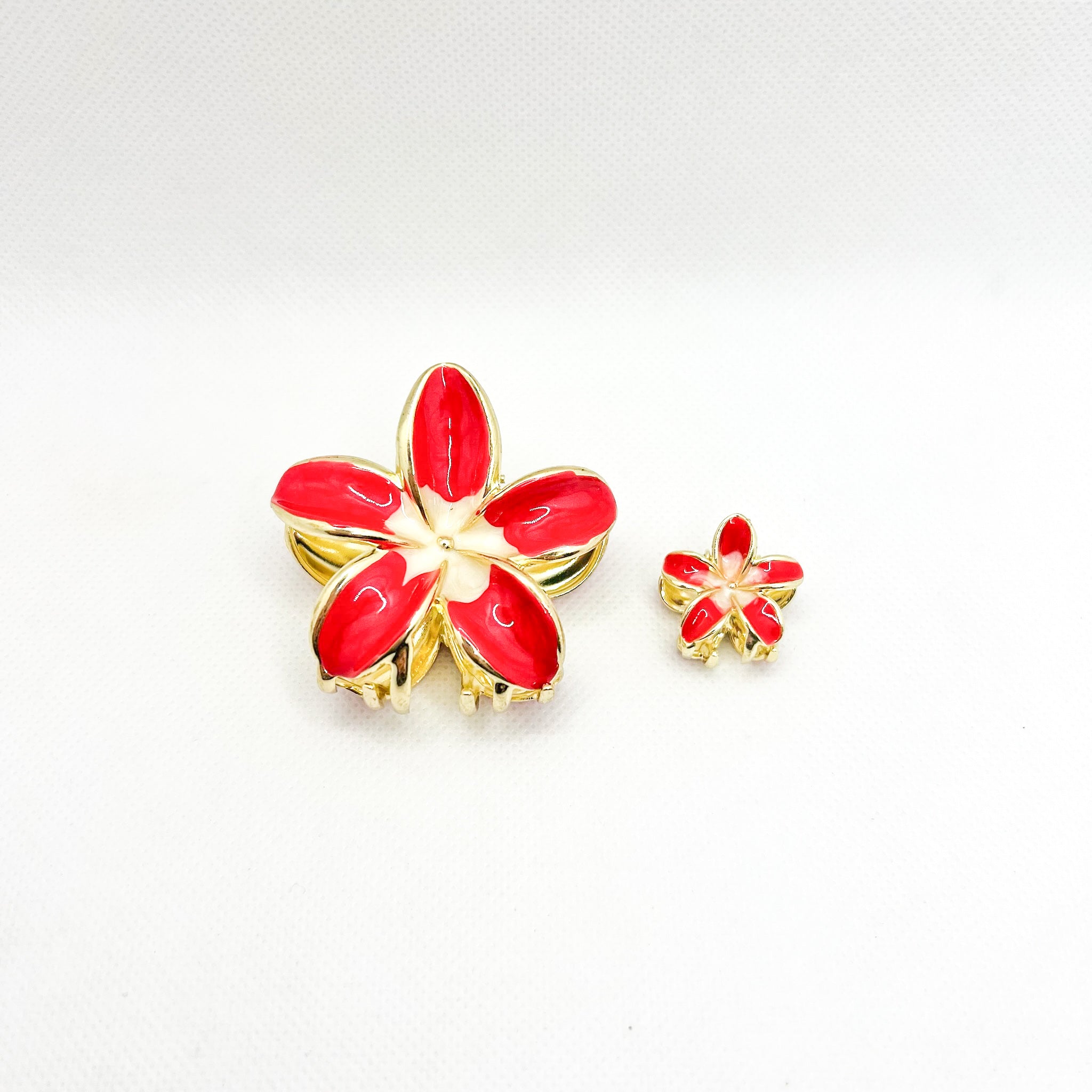 mini metal red plumeria hair clip