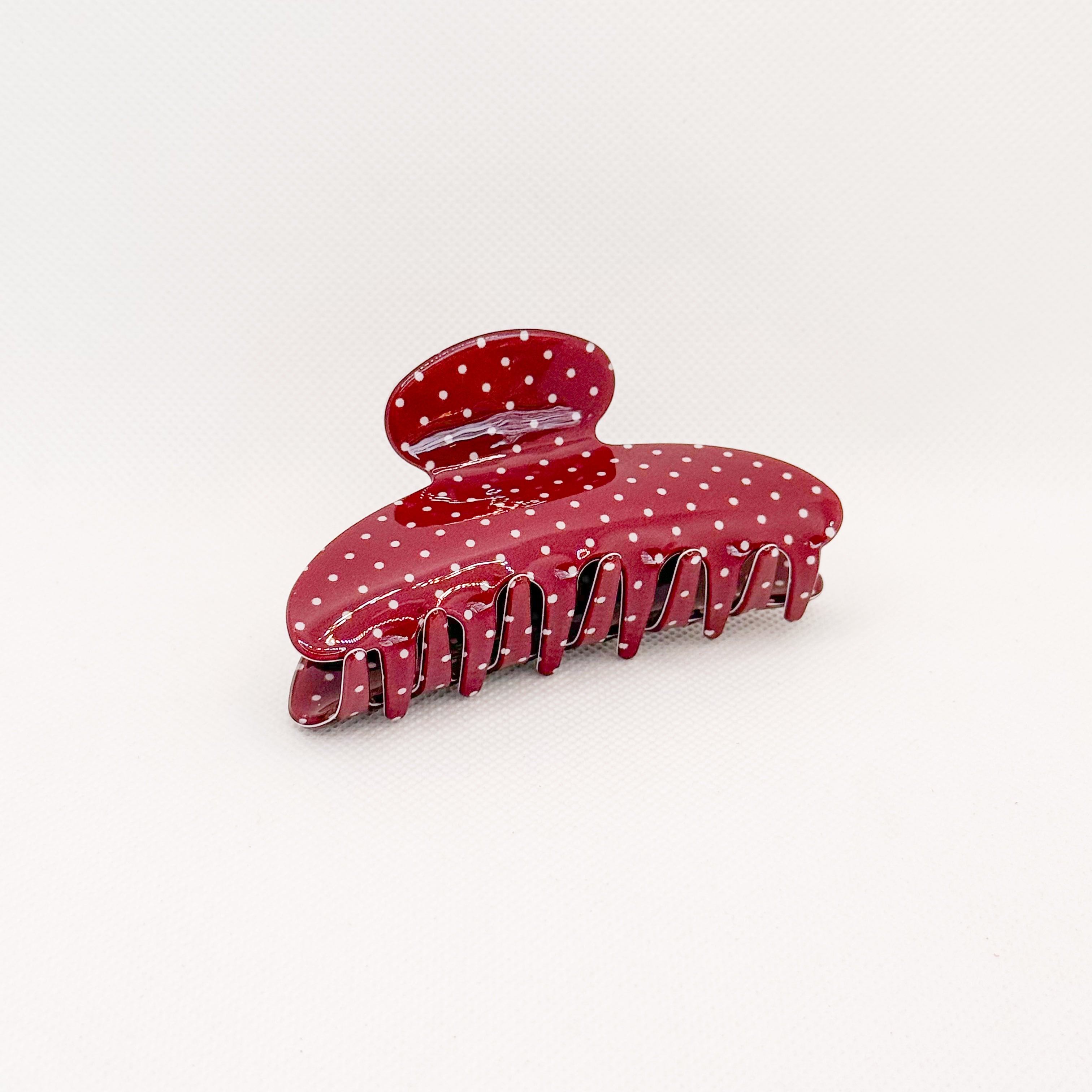 wine polka dot hair claw