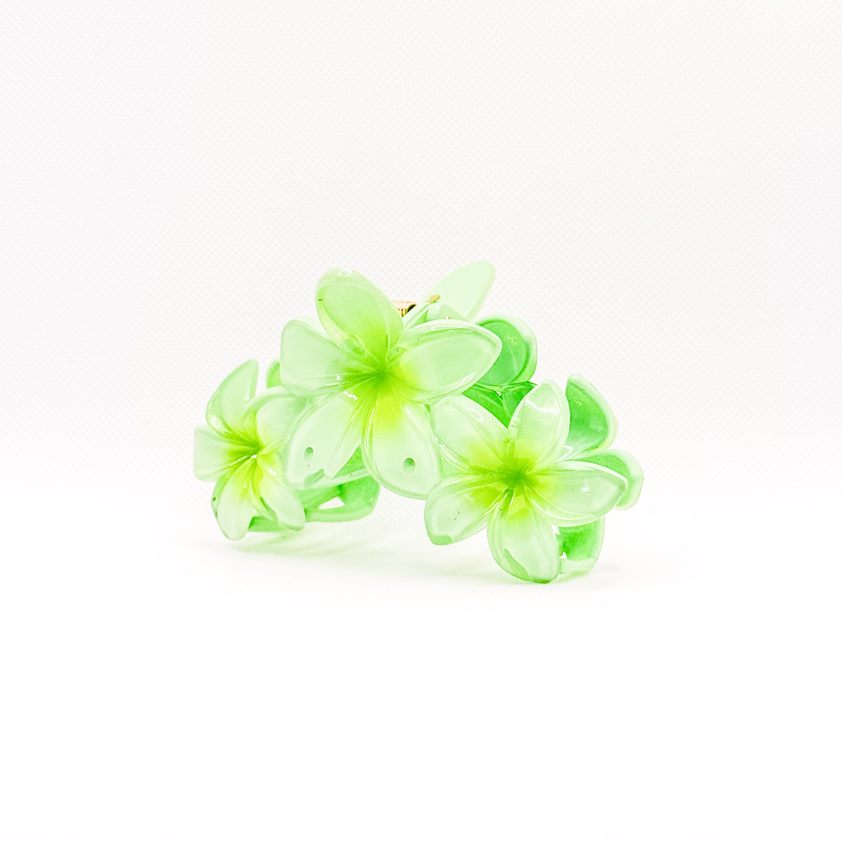 green apple triple plumeria hair clip