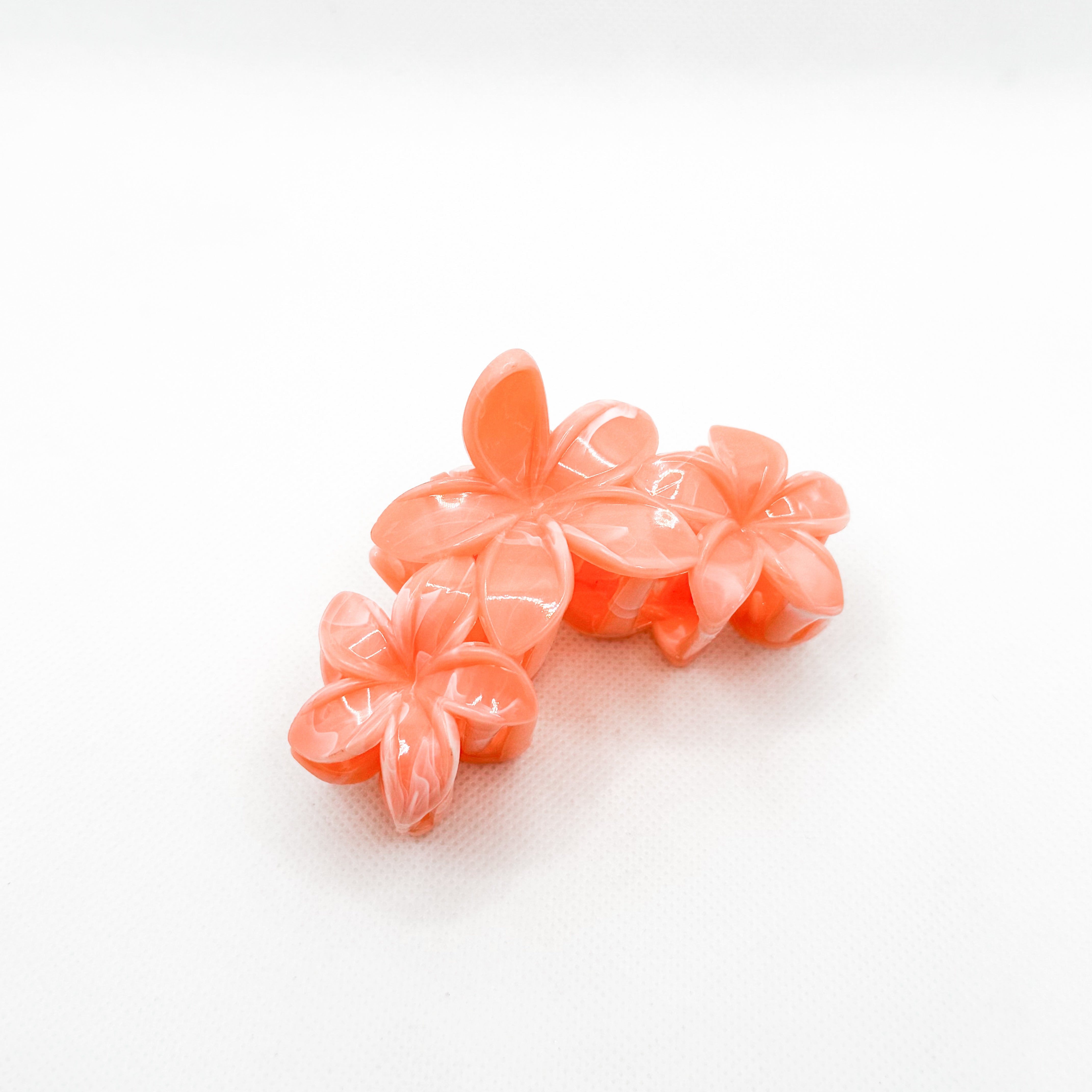 midi peach triple plumeria hair clip