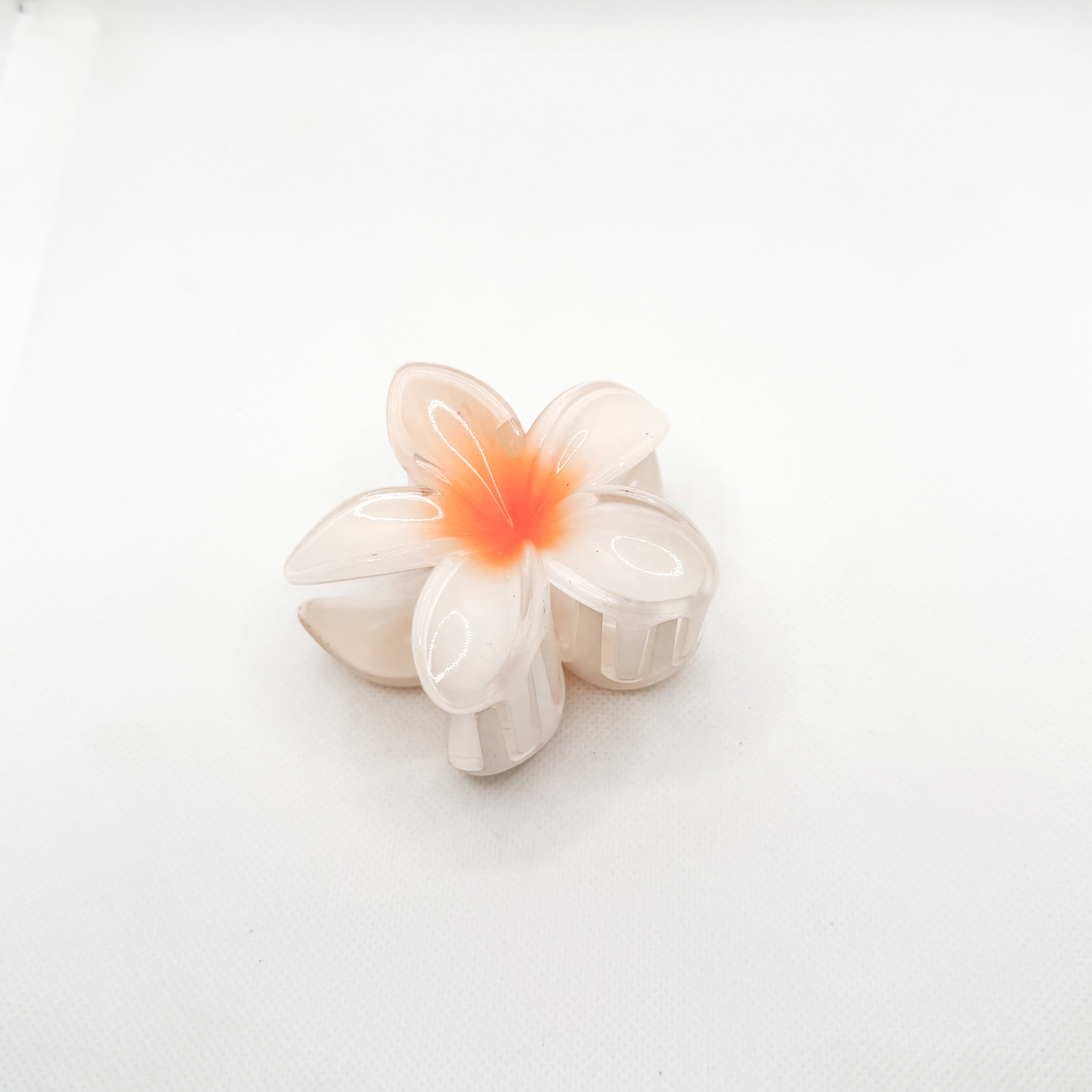 white & orange plumeria hair clip