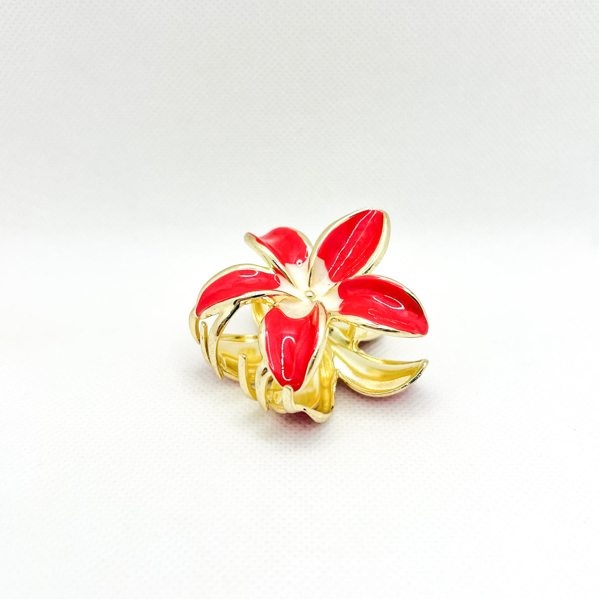 midi metal red plumeria hair clip