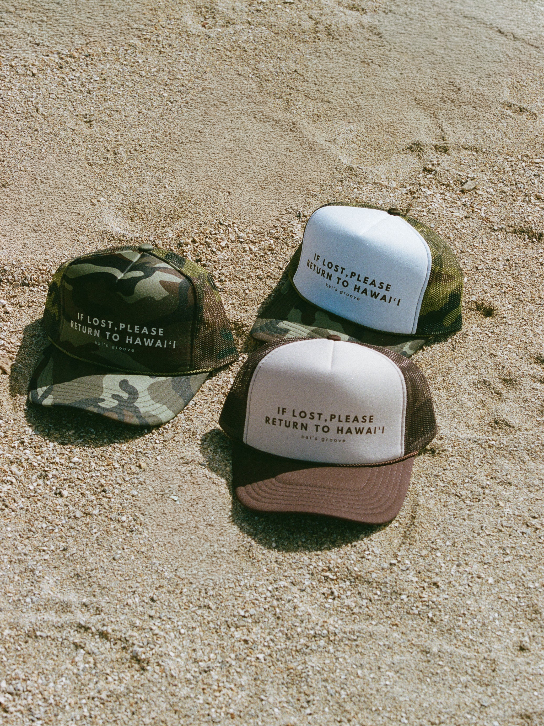 IF LOST, PLEASE RETURN TO HAWAI’I - khaki/brown trucker hat